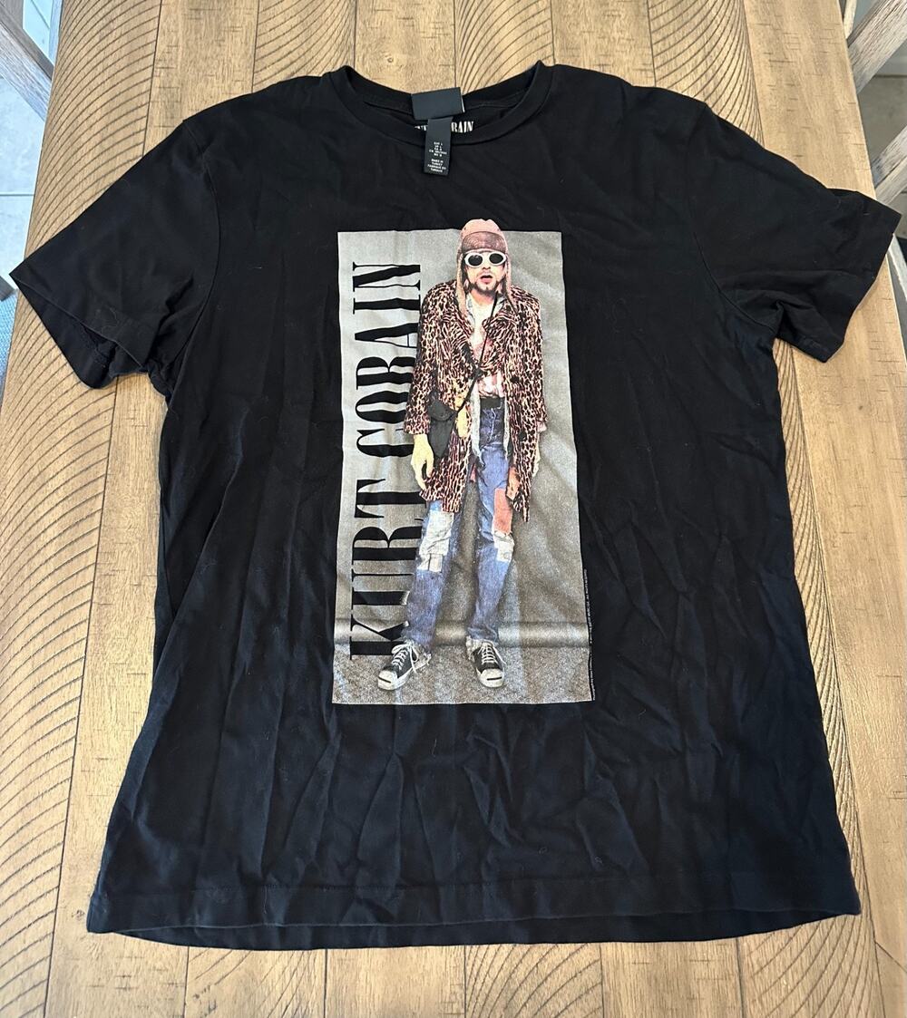 Kurt Cobain Graphic T-Shirt Men's Size Large Black H&M Grunge Rock Tee